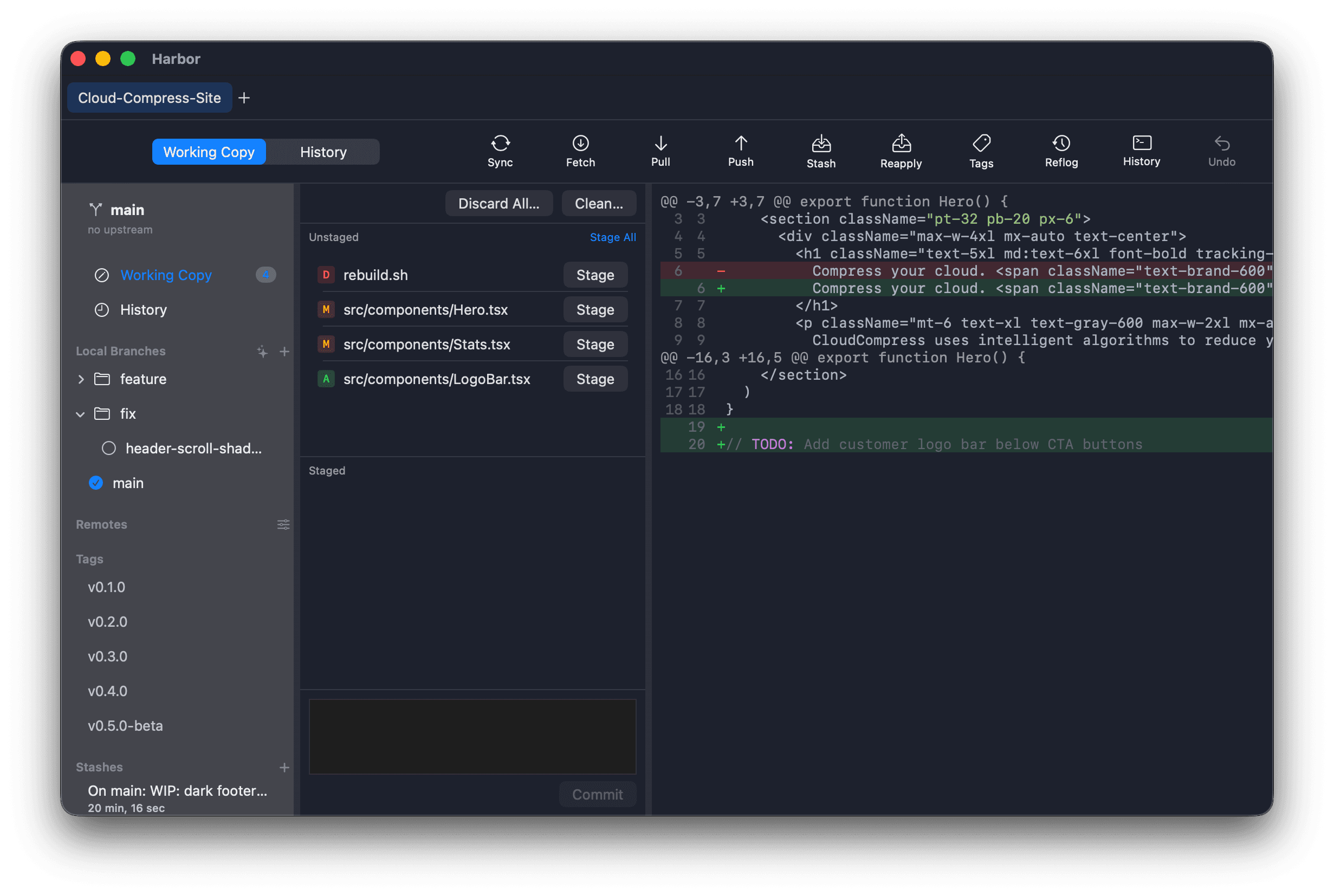 Harbor app, main window